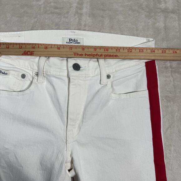 Polo Ralph Lauren The Tompkins Skinny White Jeans Tuxedo Red Stripe Size 27 - Picture 9 of 10